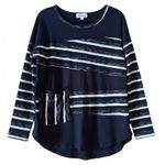 Neon Buddha Women's Striped Pocket Long Sleeve Top Black White Size S Photo 0