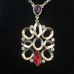 Tahari  Long chain Statement Necklace Red Pave Purp Photo 1