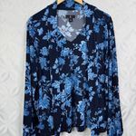 Jason Wu  Navy‎ Blue Floral Print Long Sleeve Tie Neck Blouse Womens Size Medium Photo 3