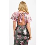 ASOS  DESIGN Flutter Sleeve Tie Back Midi Tea Dress In Mixed Metallic Floral Sz 8 Photo 2