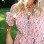 Marea Colette Coral Multi Floral Short Puff Sleeves Cottagecore Midi Dress Large Pink Photo 10