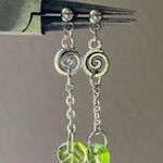 Handmade fairy forest vintage retro aesthetic style swirl & Czech glass leaf dangle earrings🍃⭐️🌙 Photo 1