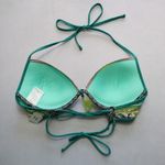 Green Floral Padded Tie Gold Bead Tassel Swim Sports Bra Bralette Bikini Top 34C Size undefined Photo 1