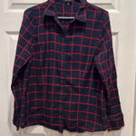 The Limited  Navy Red Plaid Button Down Shirt Women's Size L 100% Cotton Photo 0