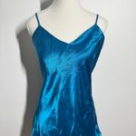 Solange Slip Dress Nightgown Women 14/16 Satin Blue Scoop Hem Flouncy Romantic Photo 3