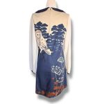 Yumi Owl Woodland Print Peter Pan Collar Dress Navy Cream Size 6/8 Forestcore Blue Photo 5