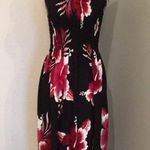 Black sun dress swimsuit cover up with red and white florals Photo 0