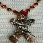 Betsey Johnson Betsy Johnson Big Jolly Ginger Bread Man Rhinestone Christmas Holiday Necklace. Photo 1