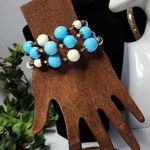 Set of 3 Stretch Bracelets Turquoise & Ivory Color Beads Blue Photo 2