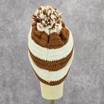 Brown Pom Pom White Cable Knit Vintage Y2k Funky Beanie Crochet Hat Photo 3