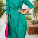 ZARA  Broderie Anglaise Cutwork Embroidered Eyelet Ruffle‎ Midi Dress Green Sz XS Photo 0