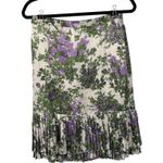 Ann Taylor White Purple Green Floral Pleated Hem Skirt Photo 1