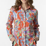 J. McLaughlin Bright Tropical Leaf Flower Print Top Orange Size M Photo 0