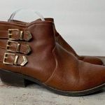 ALDO  Kubasek Brown Faux Leather Three Gold Buckle Ankle Boots 7.5 Photo 0