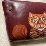 Hand Painted Orange Cat Leather Pouch VGUC FS Originals Full Zip Red Photo 2