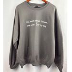 Gildan Women’s XL Grey Graphic Word Crewneck Photo 0
