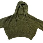 Olive Green Nikka K Chenille Knit V Neck Drawstring Hooded Crop Pullover Hoodie Size M Photo 5