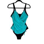 TASHEHE Women Turquoise Black Ruched Side One Piece Swimsuit L Blue Size L Photo 1