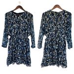 French Connection Metallic Cutout Mini Dress Long Sleeve Navy Gold Size 10 New Photo 1