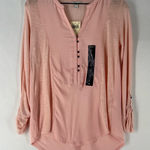 Lucky Brand  Light Pink Woven Mix Henley Top‎ Size S Photo 0