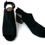 Loft  Black Textile Laser Cut Ankle Strap Stacked Heel Open Toe Shoes Photo 2