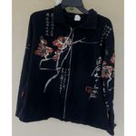 VTG Jess & Jane Art of Asia Zip Jacket Black Floral Embellished Rhinestone USA Size XL Photo 0