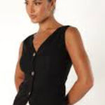 Petal and Pup  Lola Linen Button Down Vest Tank Top - Black Size XS $79 Photo 1