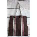 The Sak Denim Striped Canvas Organizer Shoulder Strap Tote Brown Women's Purse Photo 10