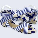 CAbi Tied Up Watercolor Blue Floral Striped Cotton Ankle Wrap Sandal 6013 8 NWOB Photo 1