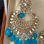 Indian Pakistani Gold and Blue Jewelry Set Photo 6