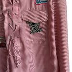 San Joy Women Top L Red Pin Striped Lace Up Popover Unique Applique Y2K Retro Size L Photo 9