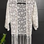 BOHO Sheer Lace Embroidery Fringe Women’s Blouse Top Cover Up Sz M VINTAGE EUC White Size M Photo 0