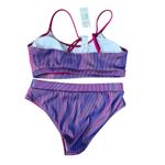 Cupshe  Purple Pink Stripe High Waisted Bikini Set Top Bottom Size L Photo 5