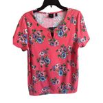 Rafaella  Women's Large Pink Floral Short Sleeve Round Neck Cotton Blouse Top Photo 5
