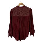 Free People Canyon Rose Top Womens S Red Embroidered Button Front Boho Western Photo 3