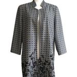 Carole Wren Black White Open Front 3/4 Sleeve Long Blazer Coat Size Large Photo 0