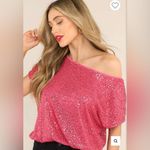 Main Strip I’m Tempted Sequin Top Short Sleeves Hot Pink L NWT Photo 1
