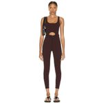 The Upside Houndstooth Farrah Catsuit Medium Jacquard Fitted Jumpsuit Cutout Brown Photo 4