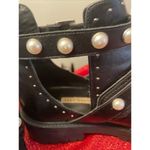 ZARA  Women's Black Pearl Buckle Motorcycle Faux Leather Combat Boot Sz 39 US 8.5 Photo 4