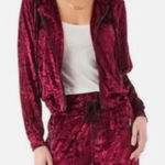 Emma & Sam  Hoodie Womens‎ Medium Pink Red Crushed Velvet Cropped Sweater Photo 0
