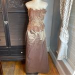 Yoly Muñoz Appliqué Lace Corset Bustle Strapless Ball Gown Size 10 Tan Photo 1