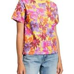 Tanya Taylor Sara Floral Tee Yellow Multicolor Women’s Size Small Organic Cotton Purple Photo 0