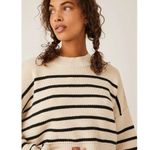 Free People Easy Street Stripe Crop Pullover Large Cream Black Coastal Preppy Photo 5