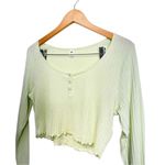 BP Top Y2K Cropped Boat Neck Light Green Size Large Buttoned NWT Photo 2