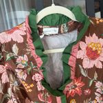 Entro  ruffle blouse floral puff short sleeve neck mock pink thanksgiving top Photo 4