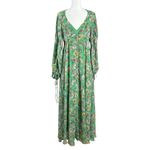 Free People  Bohemian Billowy Earthfolk Maxi Dress Fall Floral Jade Green Medium Photo 5