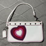 Coach RARE VTG  Heart Suede Multi Color White Pink Heart Wristlet Clutch Hippie Photo 0