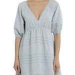 7 For All Mankind Puff Sleeve Tie Back Denim Dress Size M Photo 0