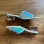 Karl Lagerfeld NWOT  Unworn "Faita" Iridescent Slides Mules Lucite Block Heel 6.5 Photo 4
