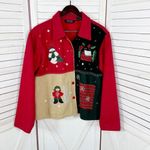 Take Two‎ Vtg Wool Felt Patchwork Winter Christmas Jacket Colorblock Large Red Photo 9